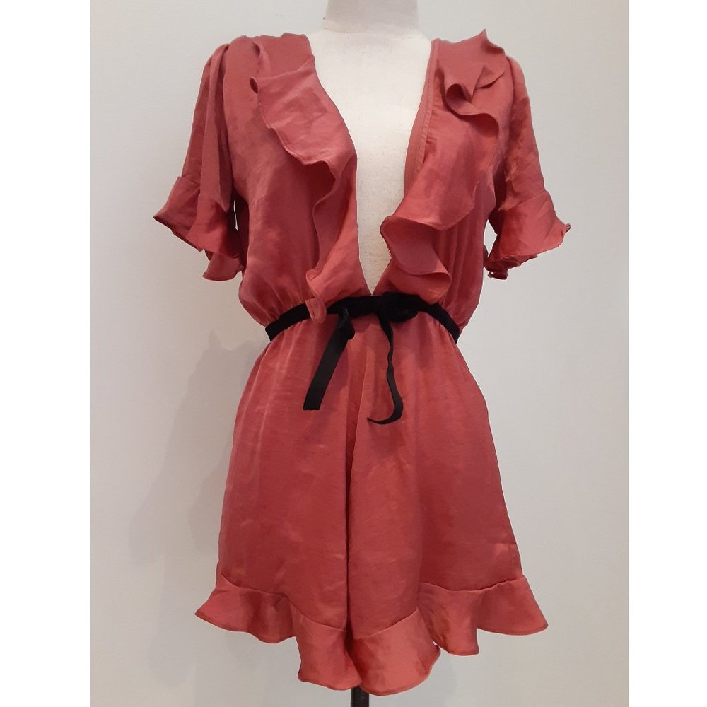 NWT FOR LOVE & LEMONS DUSTY ROSE LENA RUFFLE PAJAMA ROMPER SIZE M - Picture 2 of 5